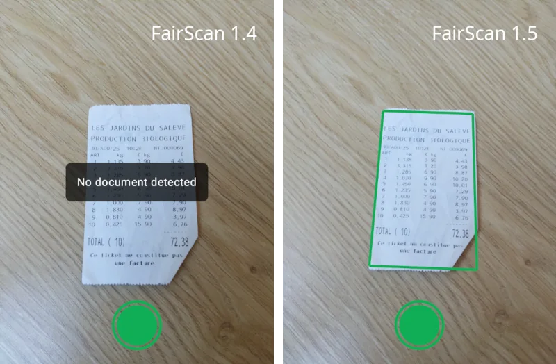 FairScan 1.4 vs 1.5 on a document missing a corner